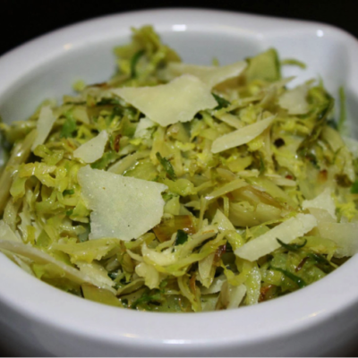 Shaved Brussles Sprouts with EVOO, Lemon Olive Oil & Parmesan Cheese