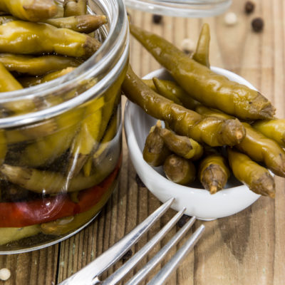 Spicy Sweet Italian Peppers Pickled in Oregano White Balsamic